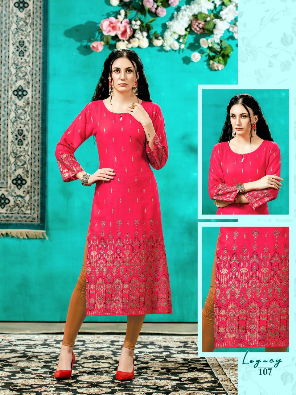 Legacy Latest Ethnic Wear Straight Cut Rayon Designer Kurti Collection